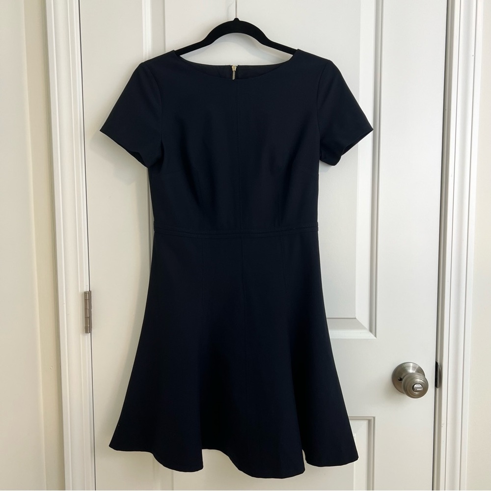 Ann Taylor Fit & Flare Exposed Zipper Dress Midnight Navy Size 0